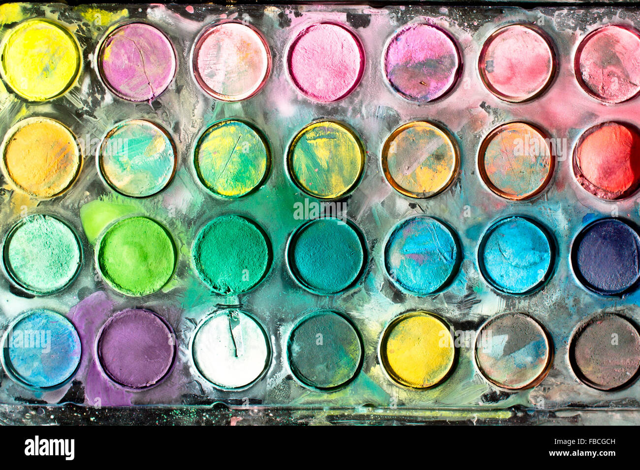 Una vernice usata il vassoio come immagine di sfondo Foto Stock