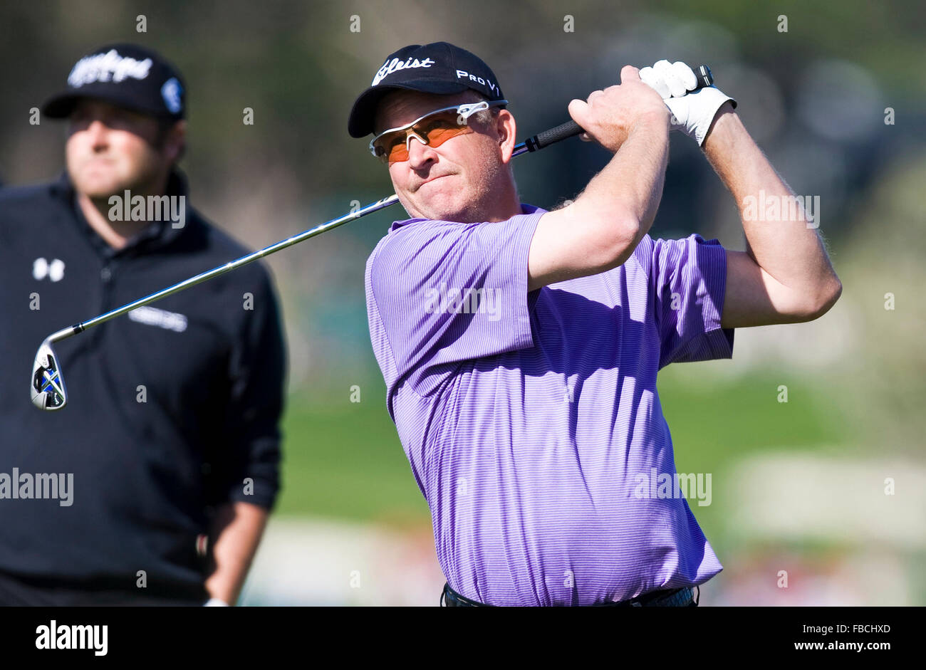 Febbraio 14, 2010; Pebble Beach, CA, Stati Uniti d'America; J.P. Hayes tees off sul quinto foro durante il round finale dell'AT&T Pebble Foto Stock