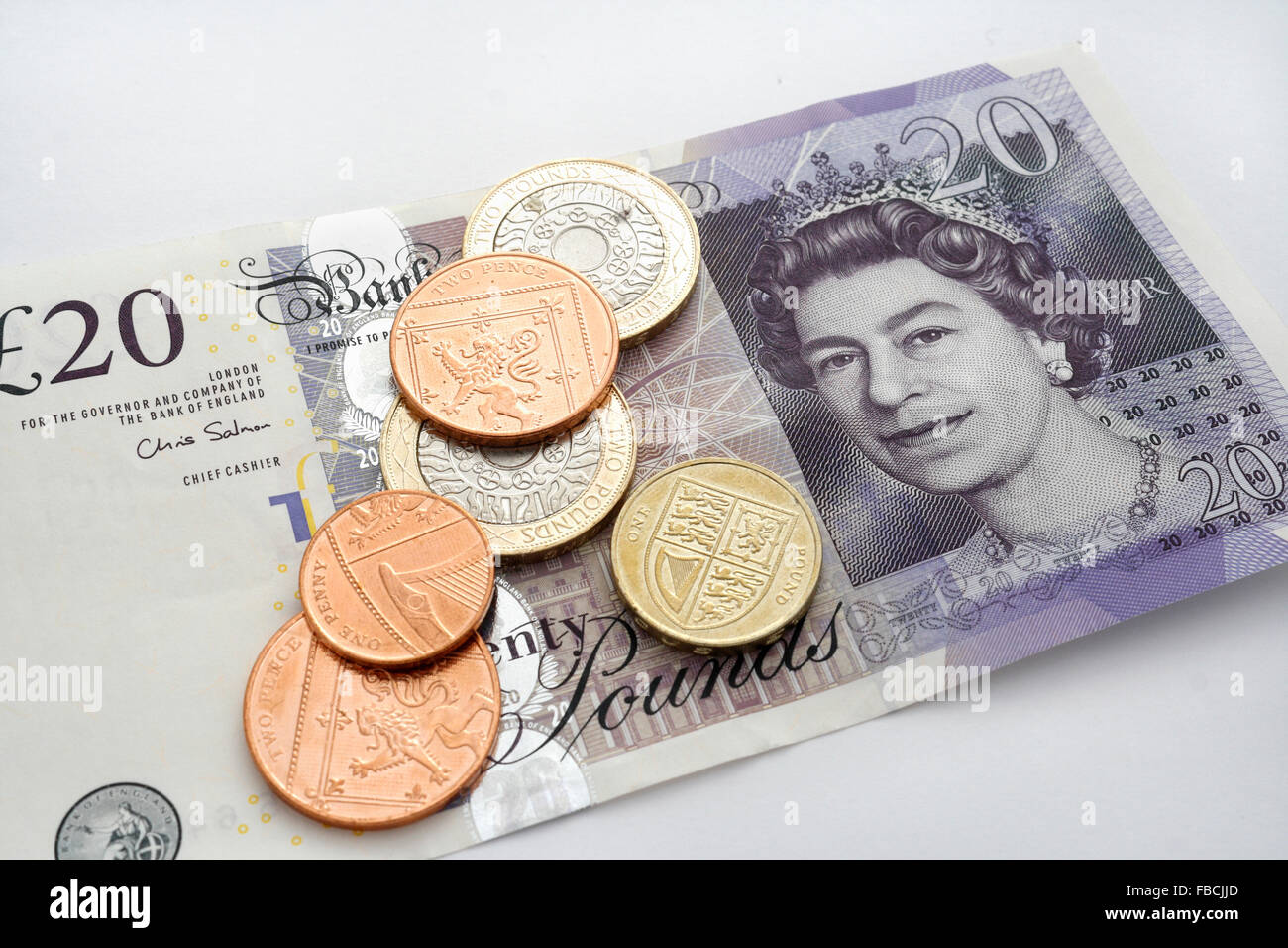 British denaro monete e banconote Foto Stock