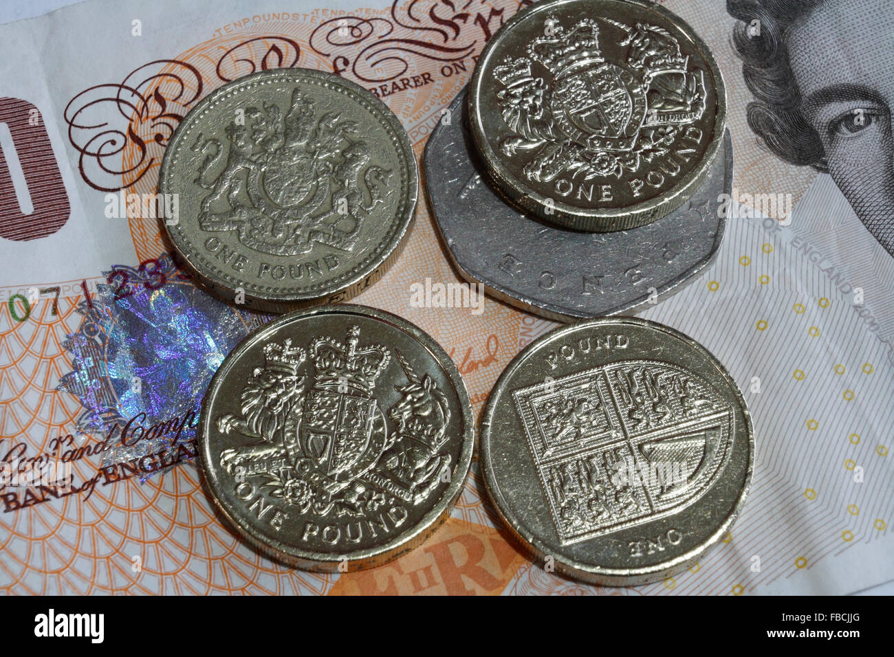 British denaro monete e banconote Foto Stock