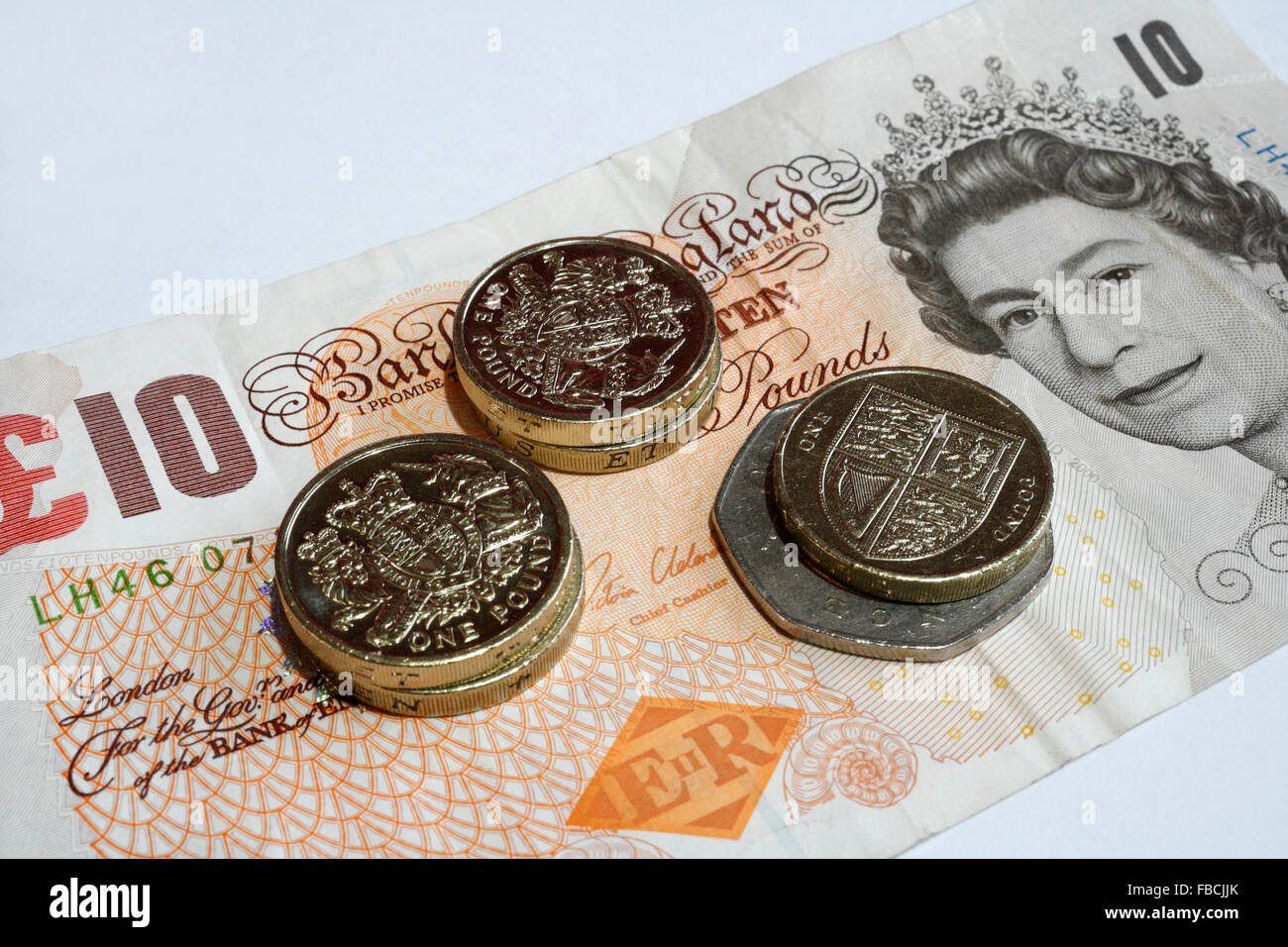British denaro monete e banconote Foto Stock