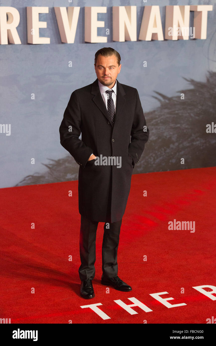 Londra, Regno Unito. Il 14 gennaio 2016. Leonardo DiCaprio assiste UK Premiere di 'L' Revenant presso Empire Leicester Square il 14 gennaio 2016 a Londra, Inghilterra. Credito: Immagini vibranti/Alamy Live News Foto Stock