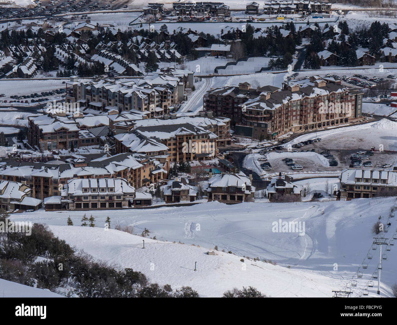Canyon Village area di base da Doc's Run Trail, Park City Mountain Resort, Utah. Foto Stock