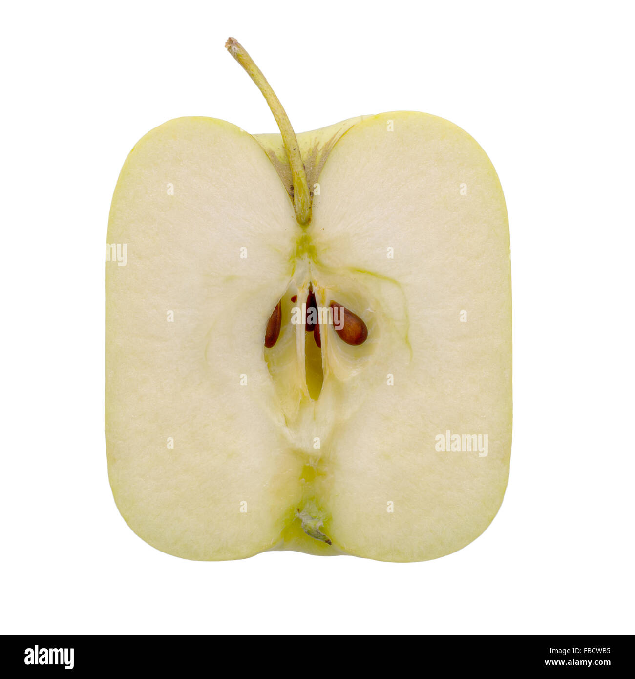 Apple Square, Golden Delicious. Gli alimenti geneticamente modificati. Isolato su bianco. Foto Stock