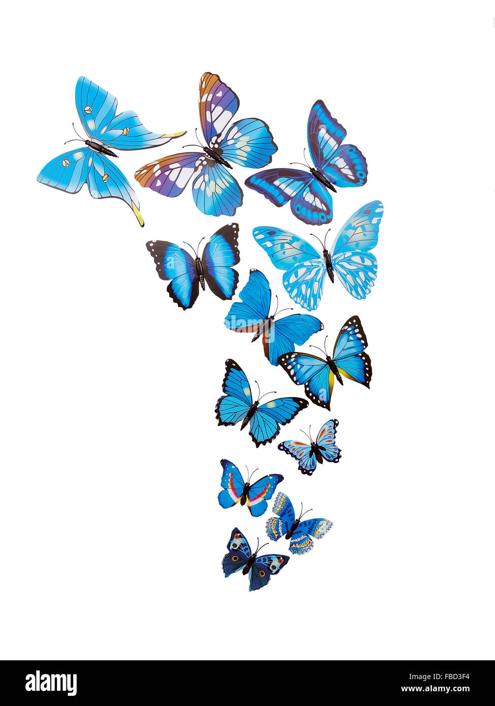 Farfalle adesivi parete isolata su sfondo bianco Foto Stock