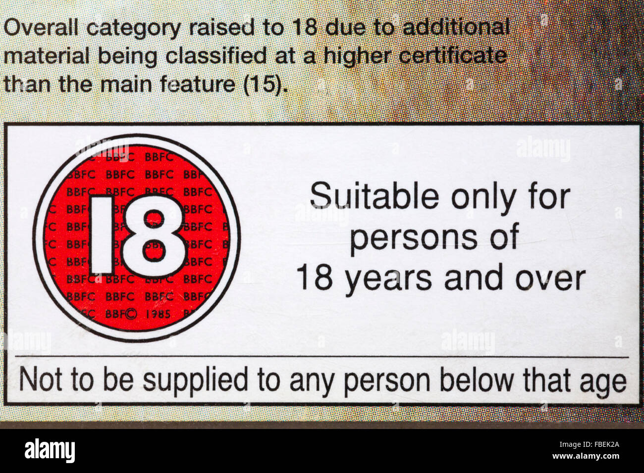 18 rating sulla custodia del DVD - adatto solo per persone di 18 anni e oltre Foto Stock