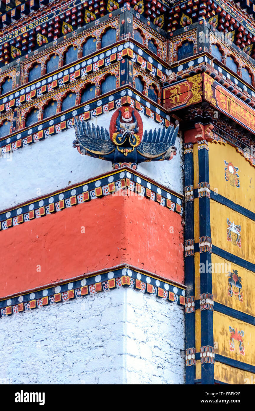 Decorazione del Bhutan Landmark Tashi Dzong choe, fortezza, centro amministrativo, Thimphu Foto Stock