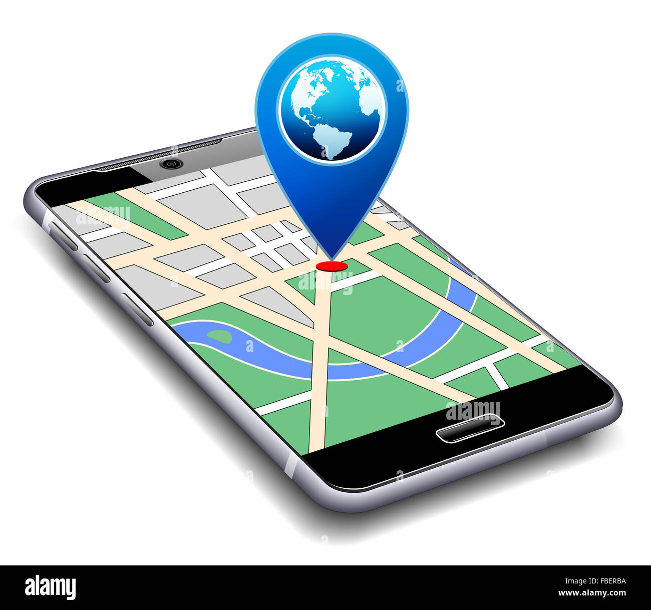 Siete qui - telefono con mappa icona del puntatore di cella Mobile Smart Foto Stock