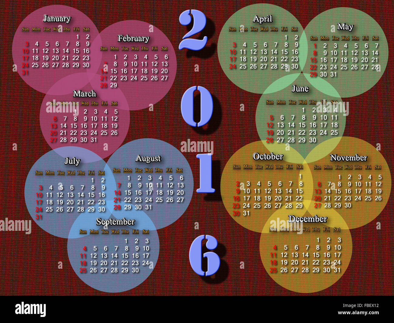 Calendario per il prossimo anno in cerchi sfondo marrone Foto Stock