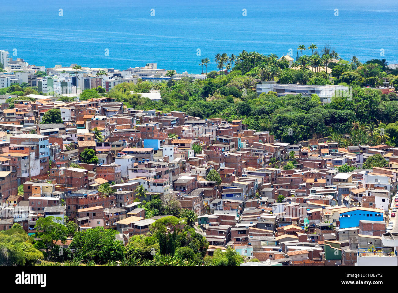 Vista aerea di favela (bidonville) in Salvador, Bahia, Brasile. Foto Stock