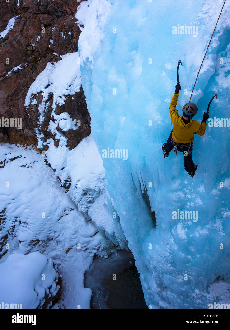 Arrampicata su ghiaccio, Ouray Ice Park, COLORADO Foto Stock