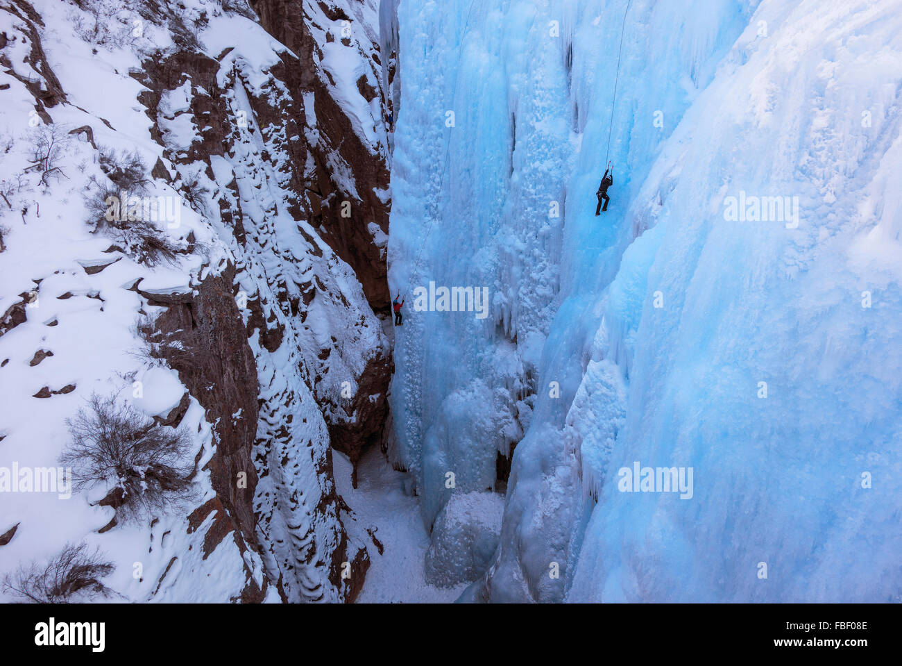 Arrampicata su ghiaccio, Ouray Ice Park, COLORADO Foto Stock