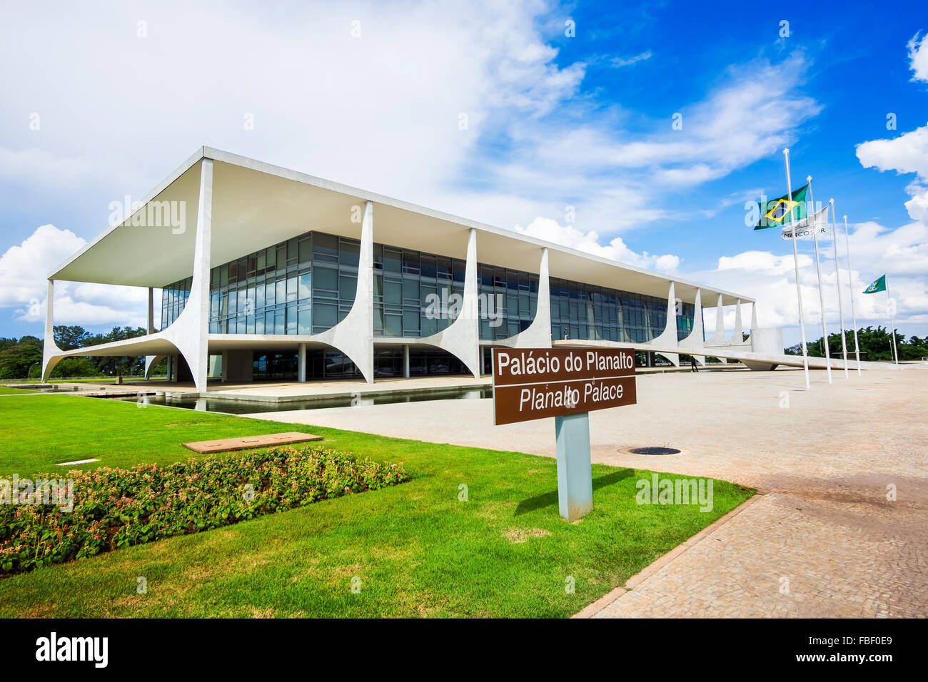 Il Palacio do Planalto (Palazzo di Planalto), il posto di lavoro ufficiale del Presidente del Brasile, situato a Brasilia, Brasile. Foto Stock