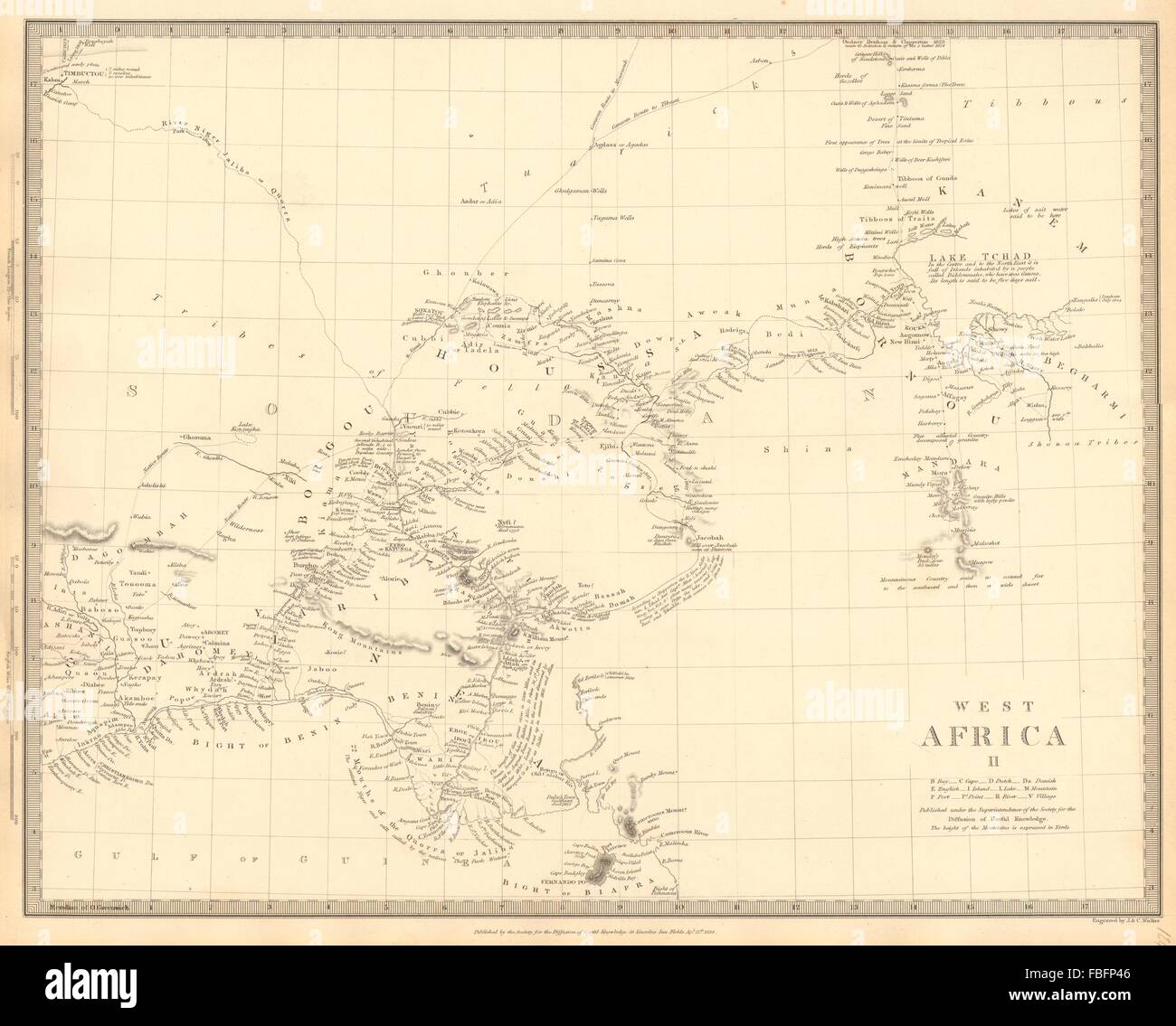 NIGERIA: ansa del Benin presso il Lago Ciad. Houssa Yariba Borgou. SDUK, 1848 mappa vecchia Foto Stock