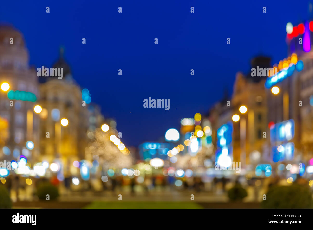 Bokeh Foto di Piazza San Venceslao di notte, Praga Foto Stock