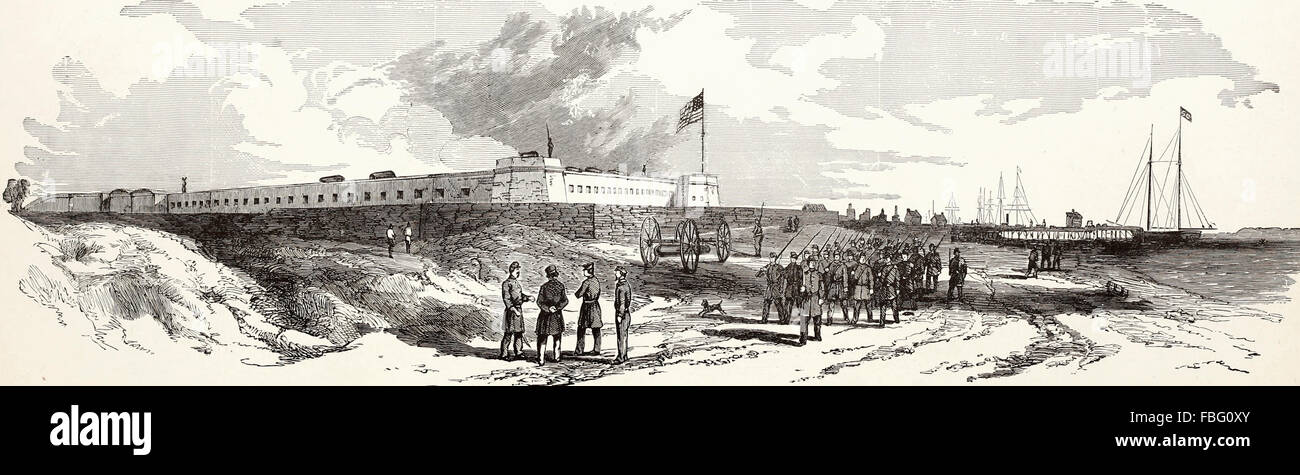 Vista esterna del Fort Clinch su Amelia Island, Florida, comandando il porto di Fernandina, catturata dal Land federale e forze navali sotto Commodore Dupont e General Wright, il 4 marzo 1862. USA LA GUERRA CIVILE Foto Stock