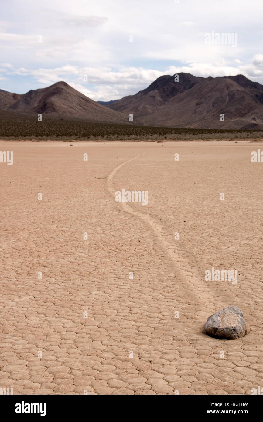 Racetrack Playa è un stagionalmente dry lake (Playa) situato nella parte settentrionale del Panamint montagne che è famosa per le rocce Foto Stock