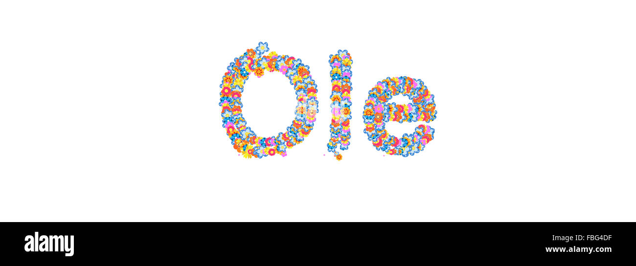 Nome maschio riempito di fiori separato con il bianco Foto Stock