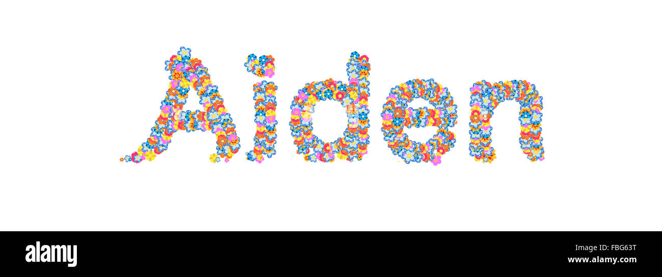 Nome maschio riempito di fiori separato con il bianco Foto Stock