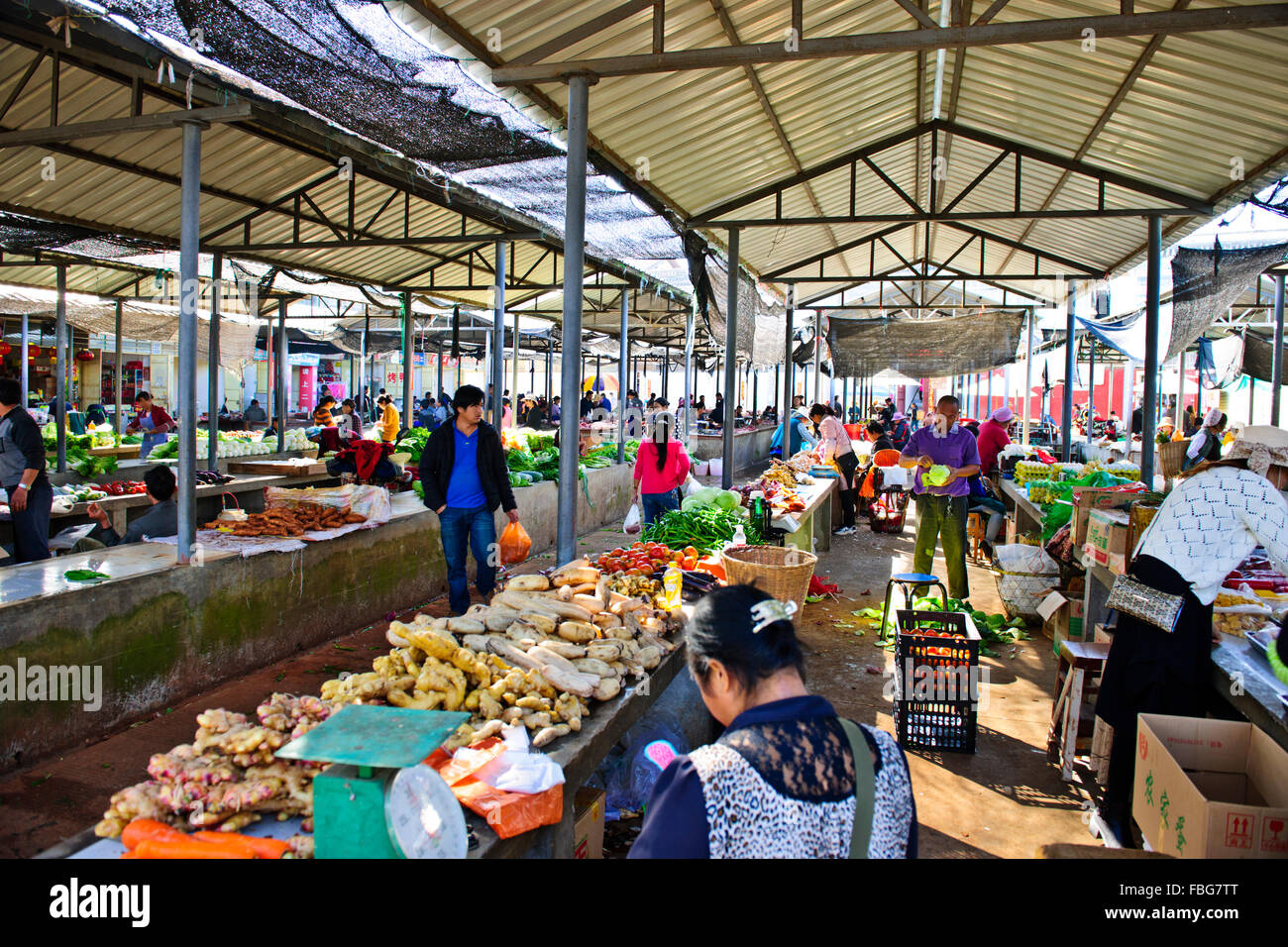 Mercato Shaxi,alimenti,verdura,spezie,Cinese ingredienti medicinali nella provincia dello Yunnan,PRC,Repubblica Popolare Cinese,Cina Foto Stock