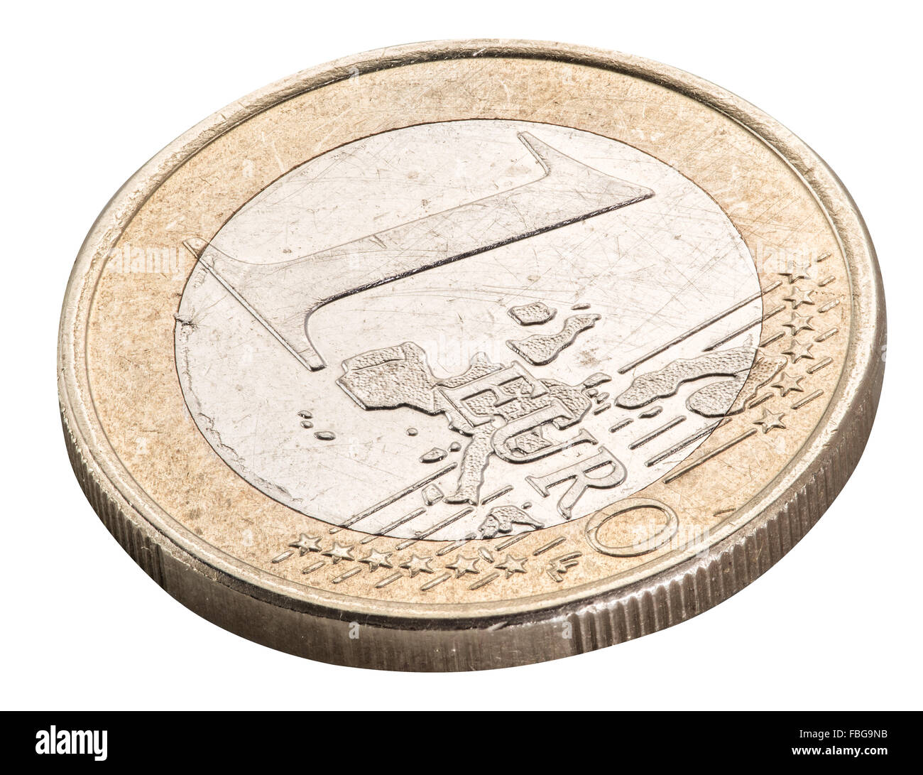 Vecchia moneta Euro isolato su uno sfondo bianco. Il file contiene i tracciati di ritaglio. Foto Stock