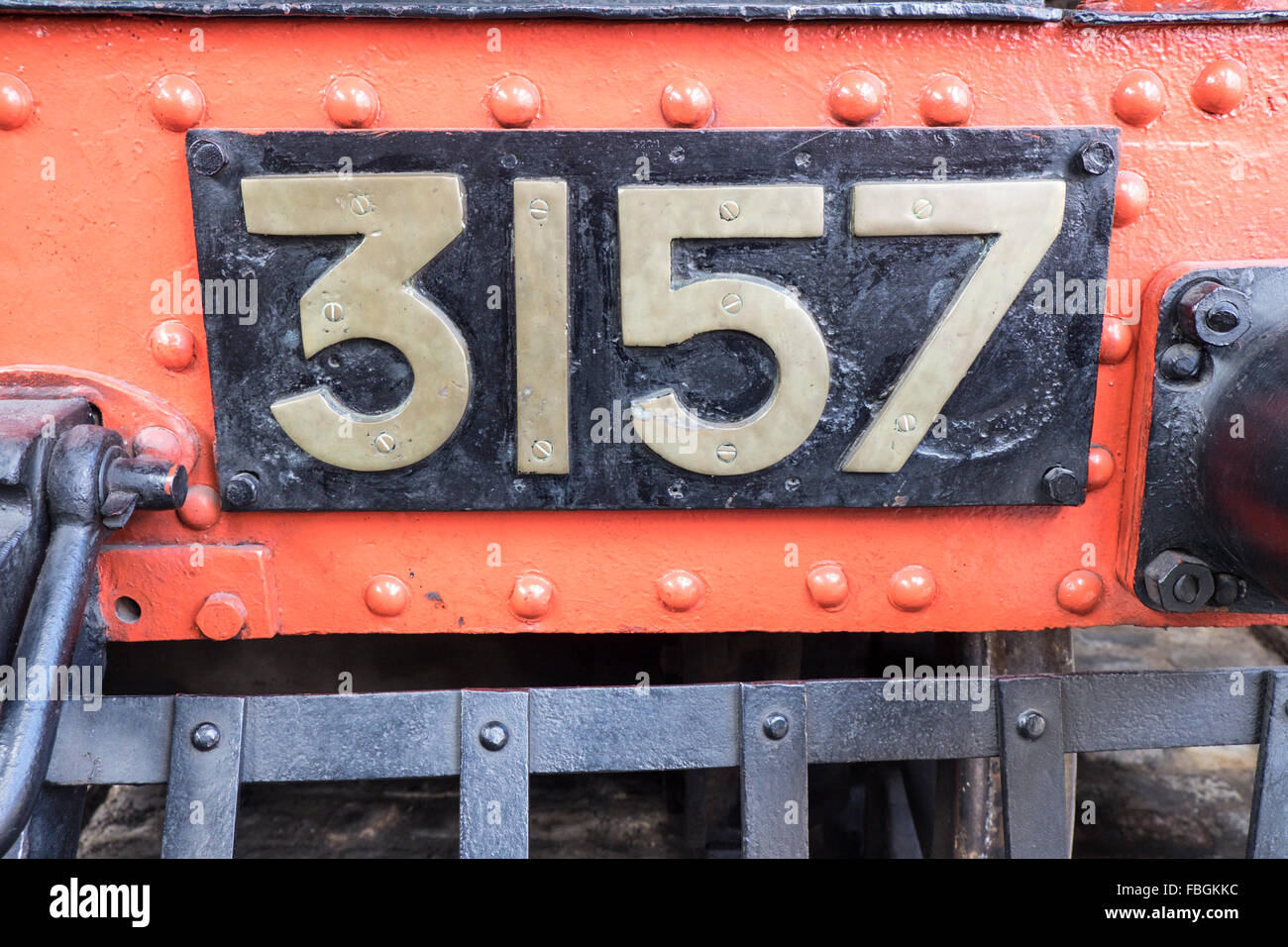 Numero 3157 la piastra sul carrello ferroviario presso il Museo della Scienza e dell'industria (MOSI), Manchester REGNO UNITO Foto Stock