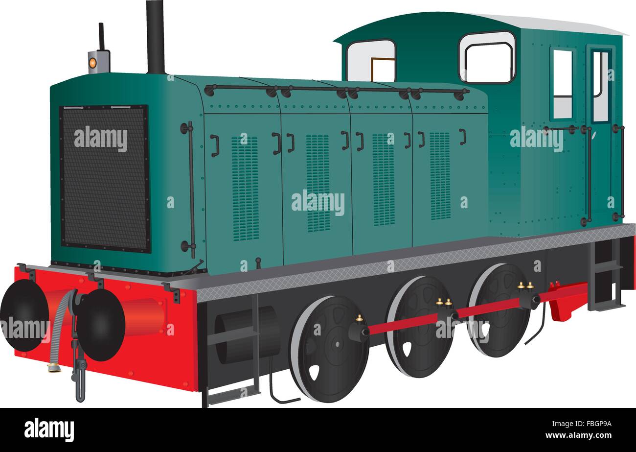 Un Green Diesel locomotiva di smistamento o ferrovia switcher isolato su bianco Illustrazione Vettoriale