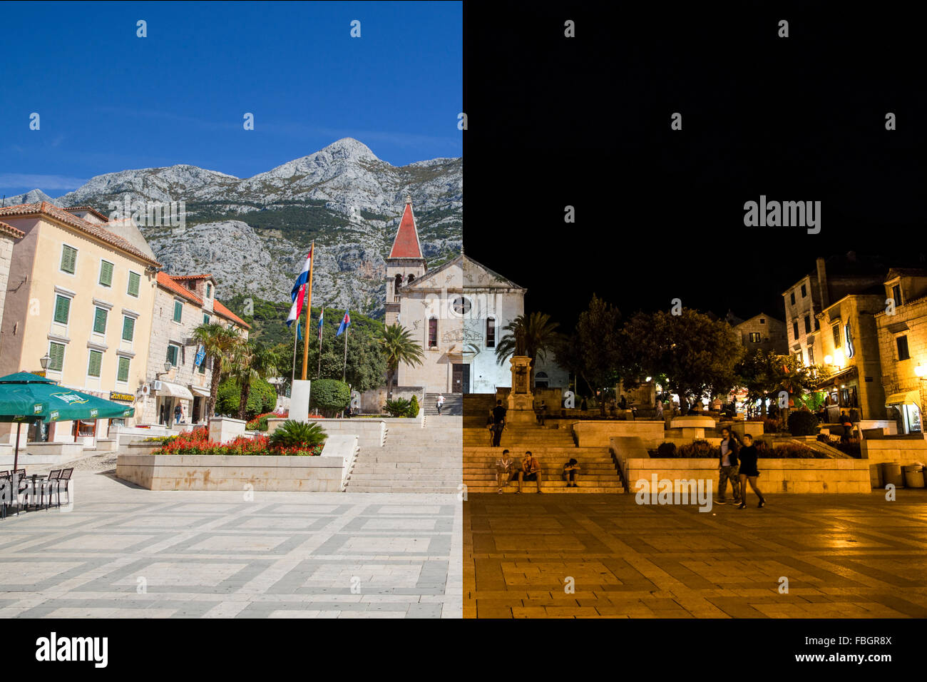 Una splendida giornata/vista notturna della città croata square Foto Stock
