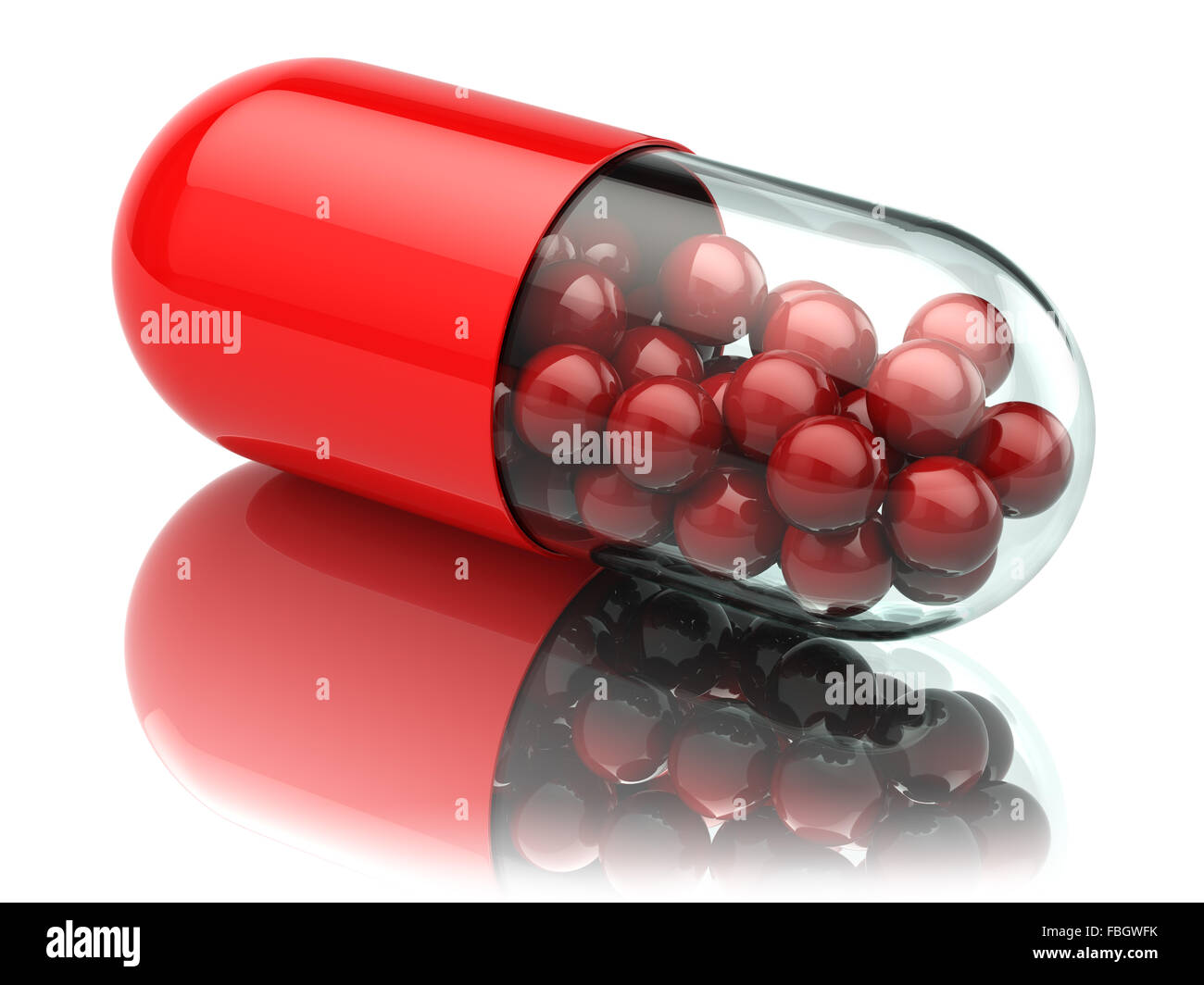 Capsule o pillole isolato su bianco. Close up. Concetto medico. 3d Foto Stock