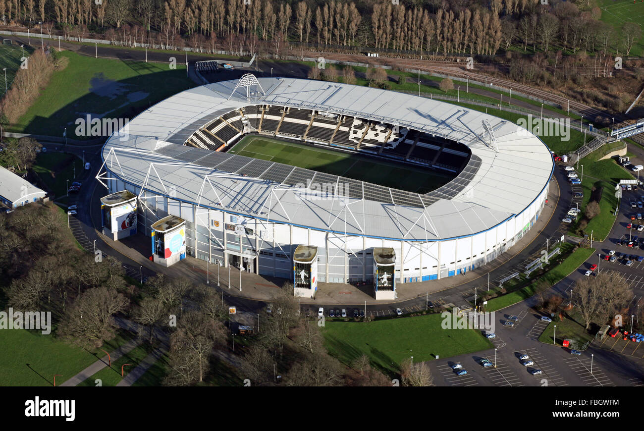 Vista aerea di Hull City FC KC Stadium football ground, REGNO UNITO Foto Stock