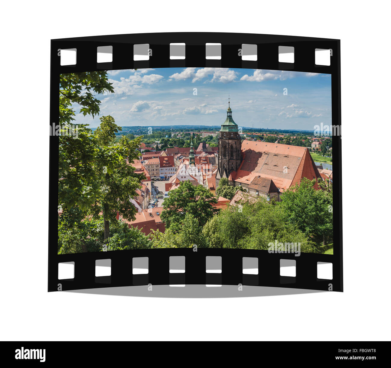 Vista dal castello di Sonnenstein alla chiesa di Santa Maria e il municipio di Pirna, in Sassonia, Germania, Europa Foto Stock