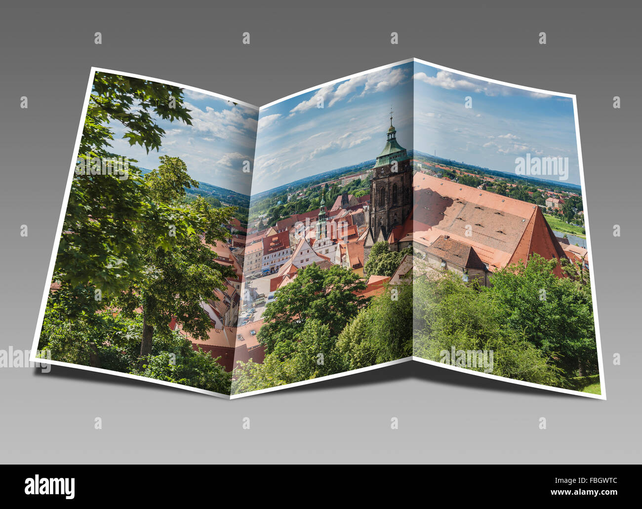 Vista dal castello di Sonnenstein alla chiesa di Santa Maria e il municipio di Pirna, in Sassonia, Germania, Europa Foto Stock
