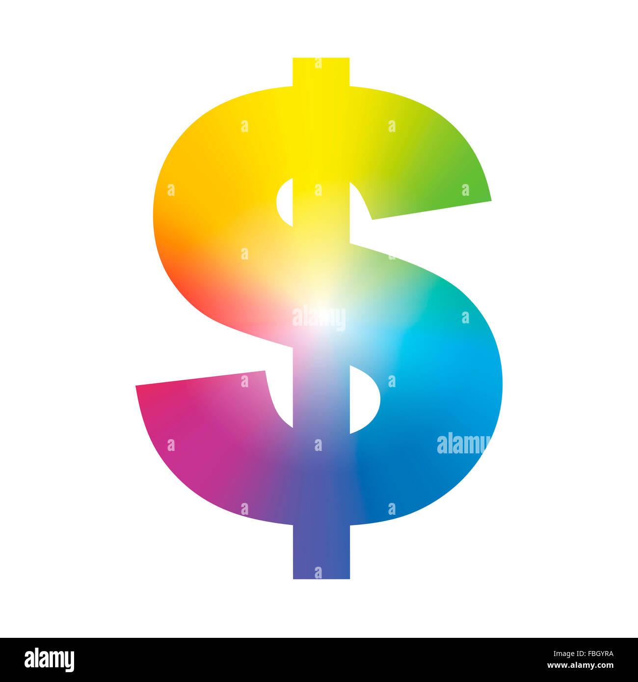 Simbolo del dollaro - gradiente arcobaleno colorato. Immagine su sfondo bianco. Foto Stock