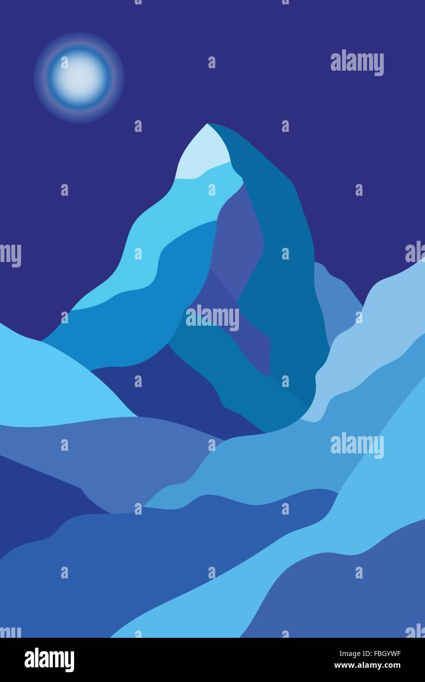 Gelido inverno Monte Cervino in colore blu Illustrazione Vettoriale