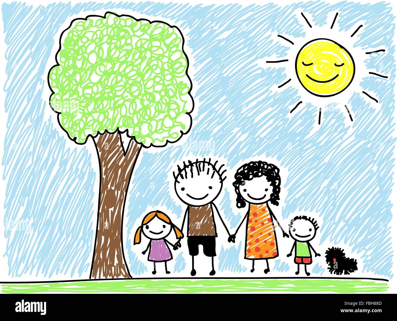 Disegno Per Bambini Famiglia Stile Con Il Cane Immagine E Vettoriale Alamy
