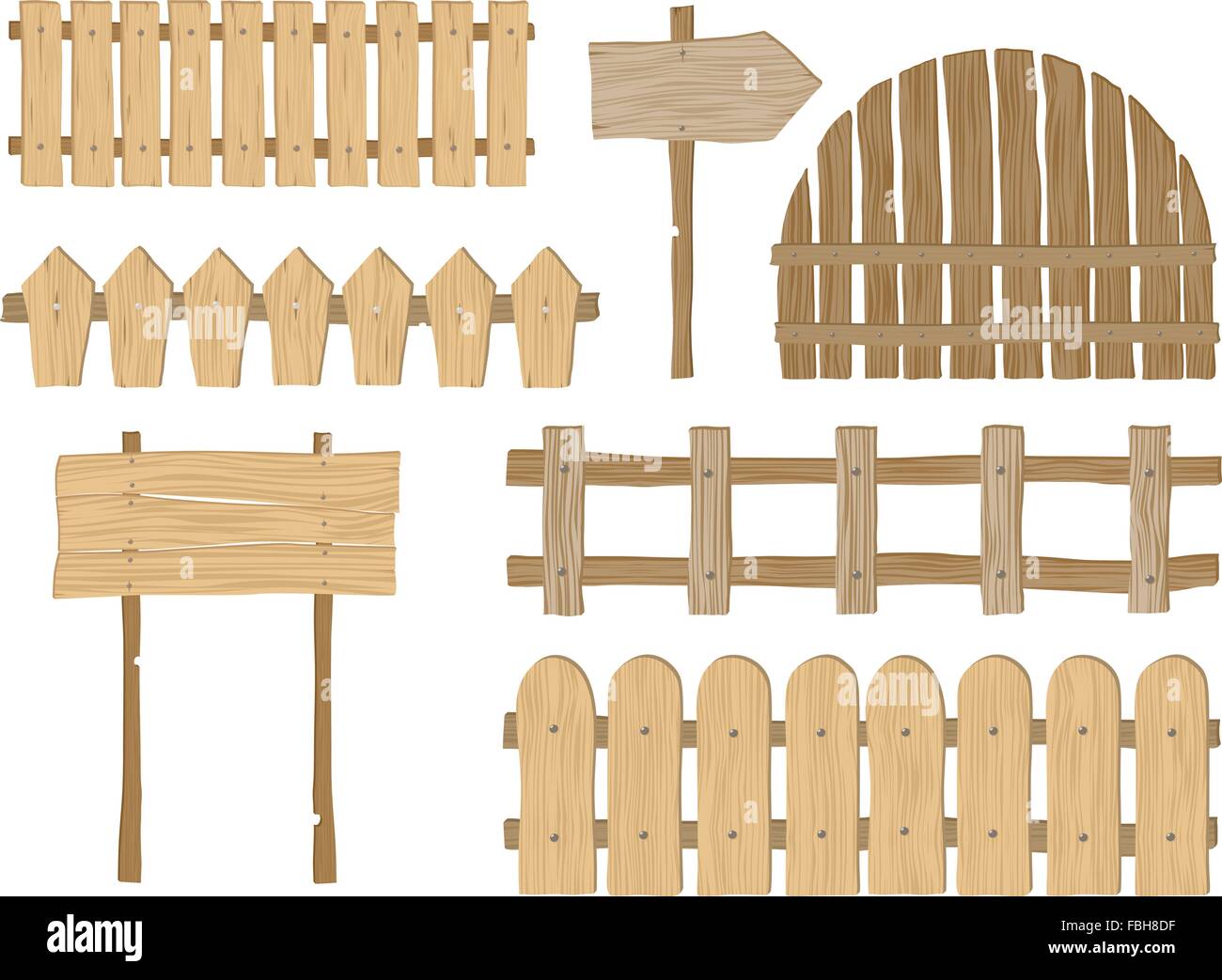 Set di recinti di legno e segni Illustrazione Vettoriale