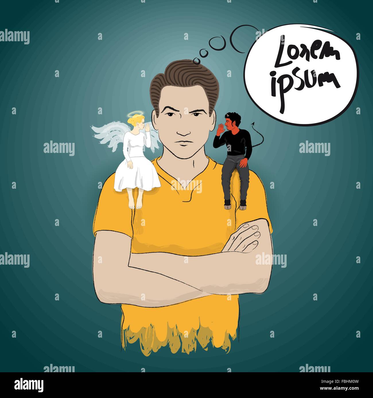 Tenendo consigliare da Angelo e diavolo o allo stesso tempo Illustrazione Vettoriale