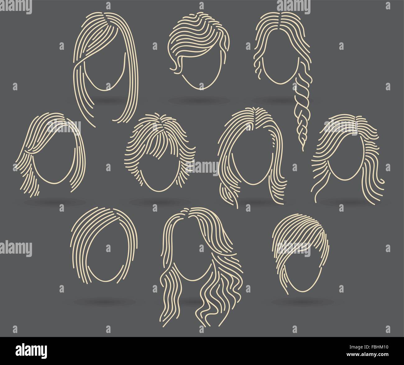 Disegno a mano le donne capelli stile impostato per parrucchiere design Illustrazione Vettoriale