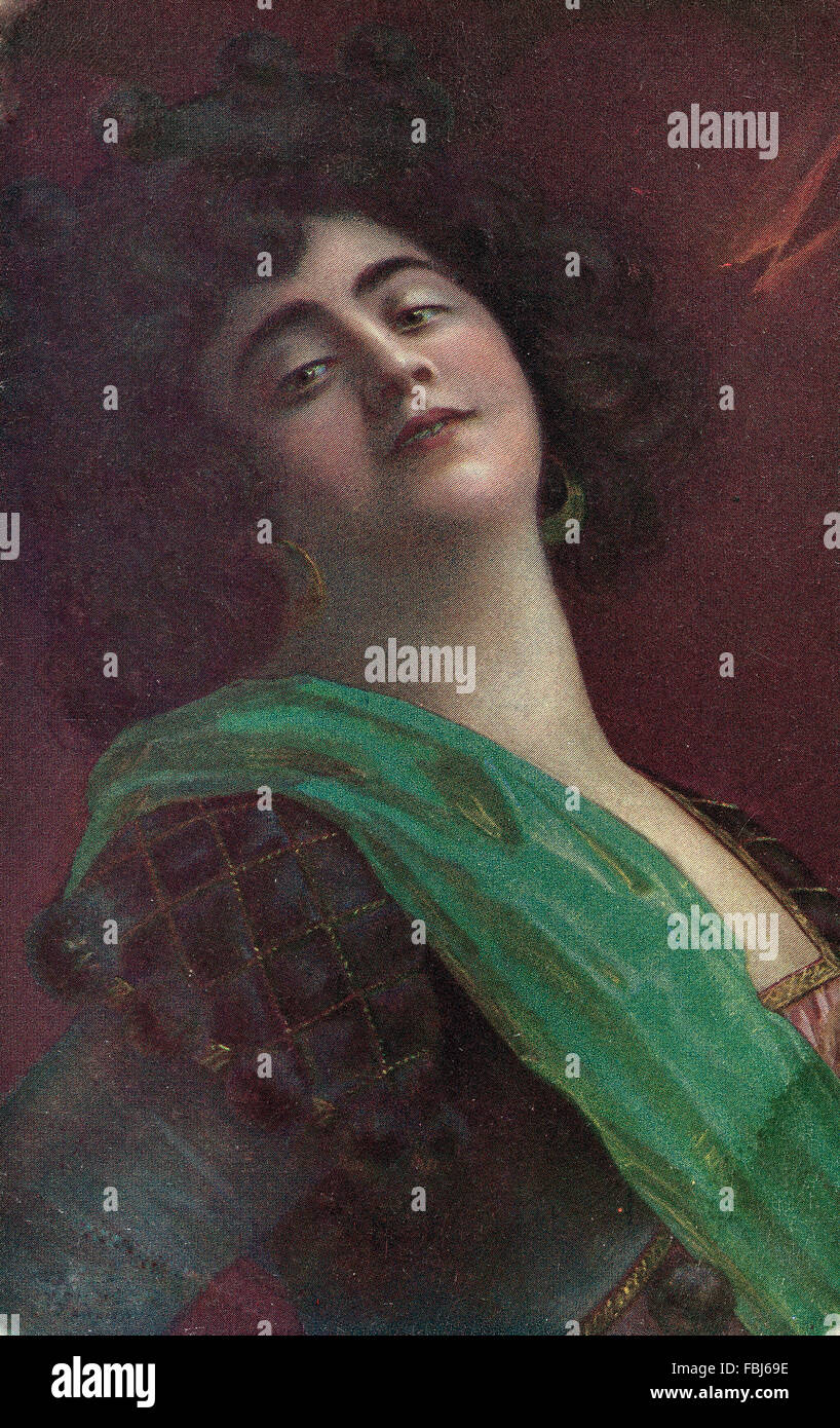 Cartolina, storico, donna, pongono, ritratto, Foto Stock