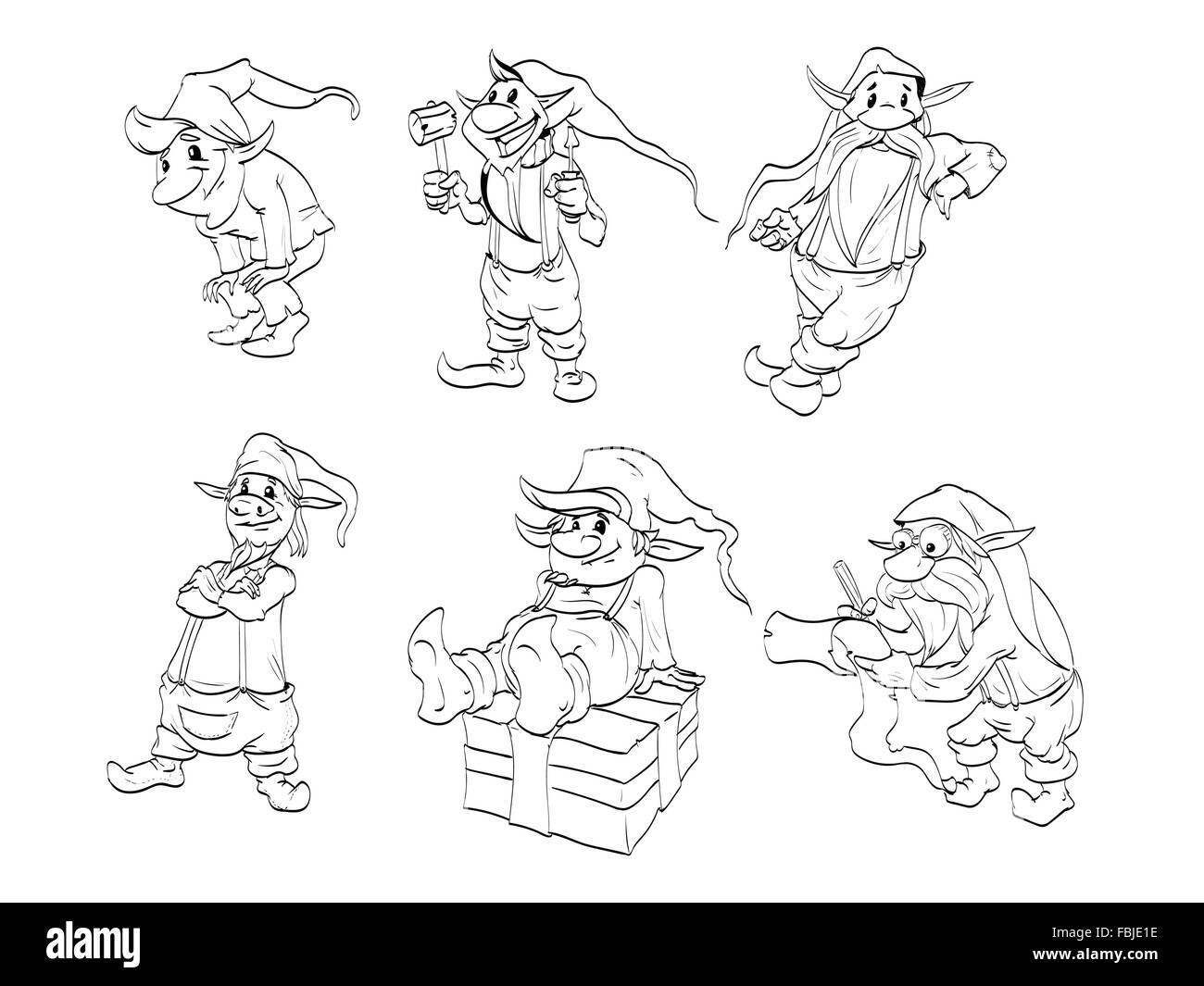 Set di cartoon elfi di Natale. Illustrazione Vettoriale