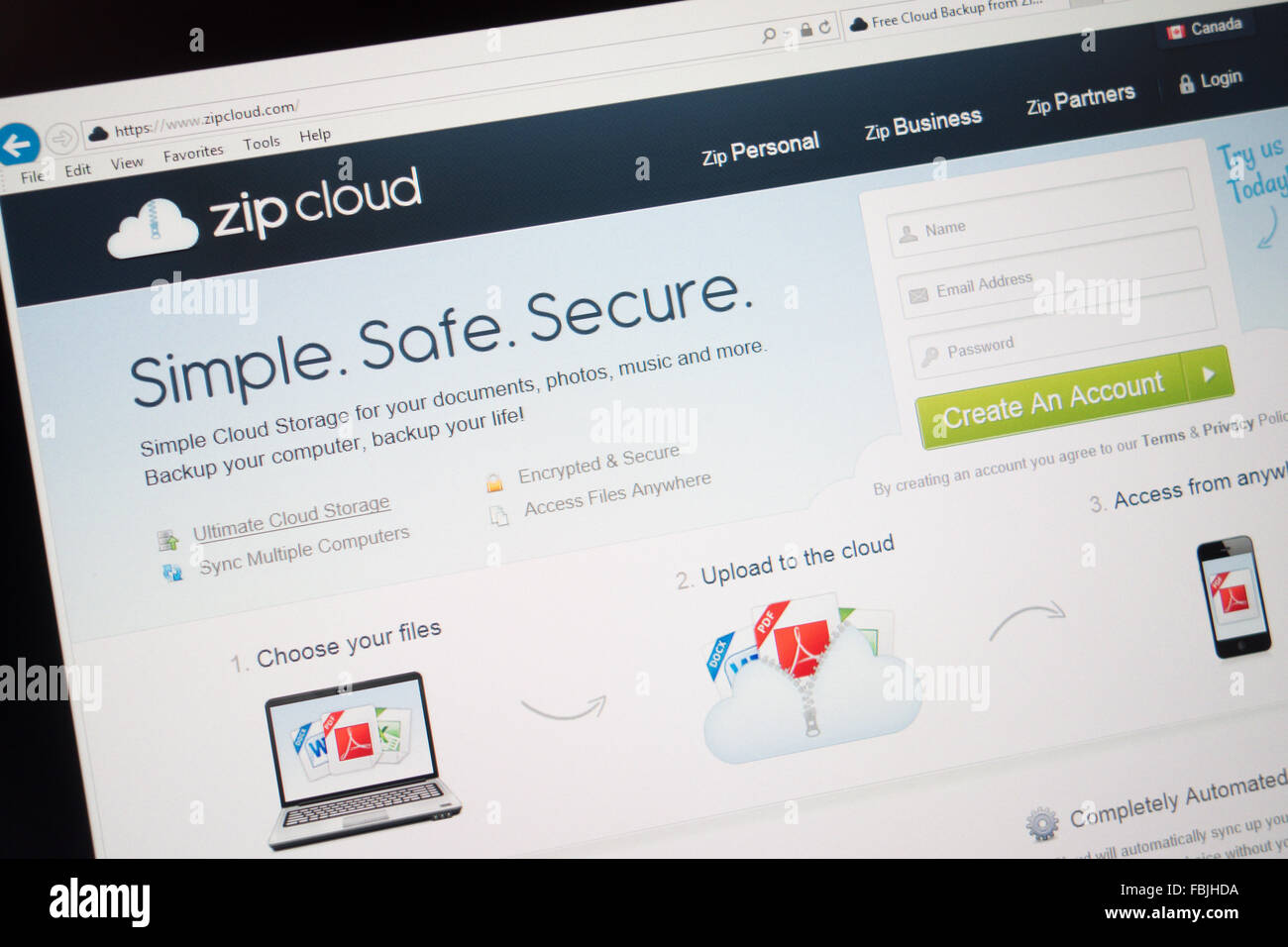 Il cloud di backup dei dati del sito web zipcloud Foto Stock