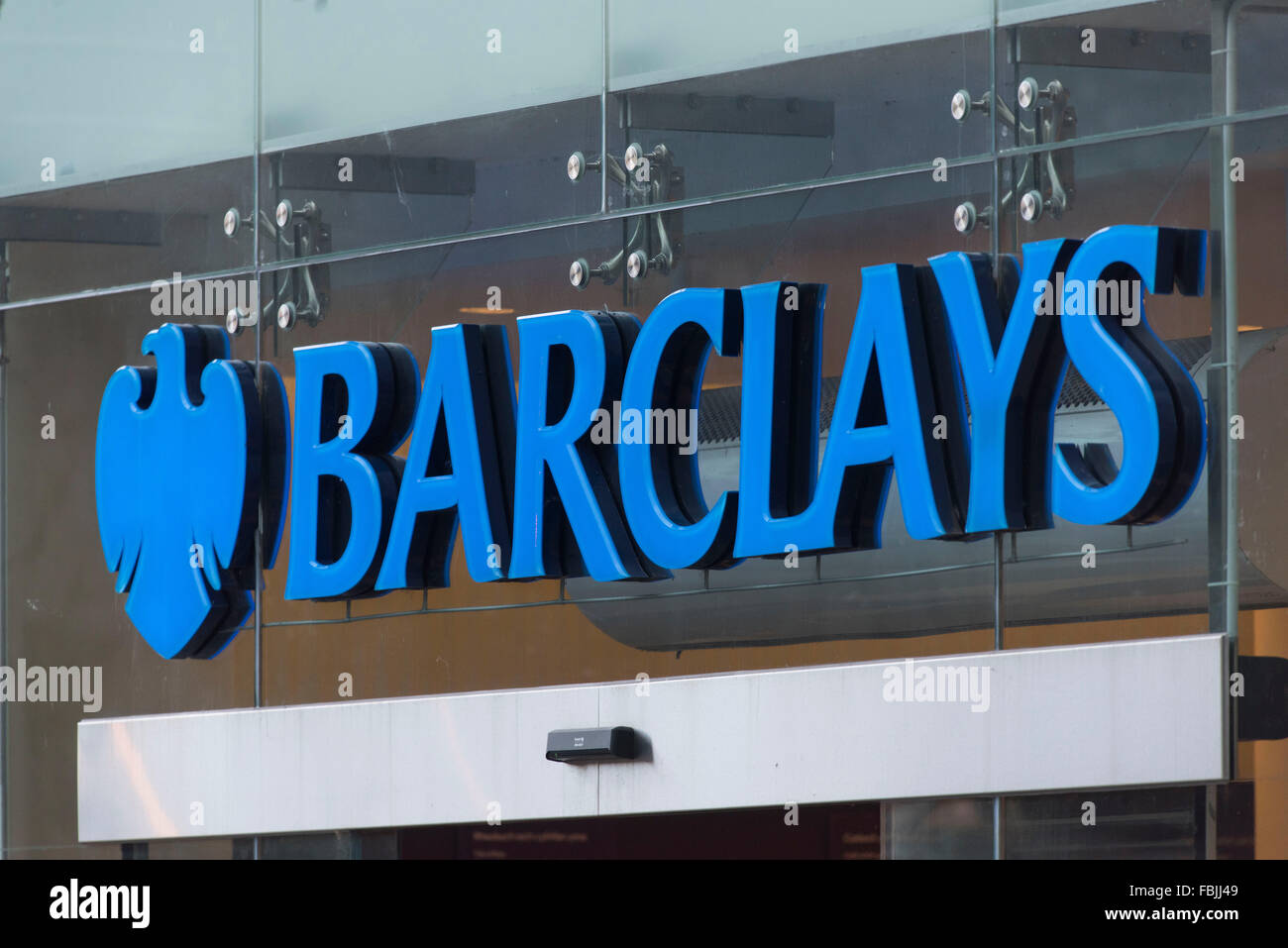 Barclays Bank sign logo. Foto Stock