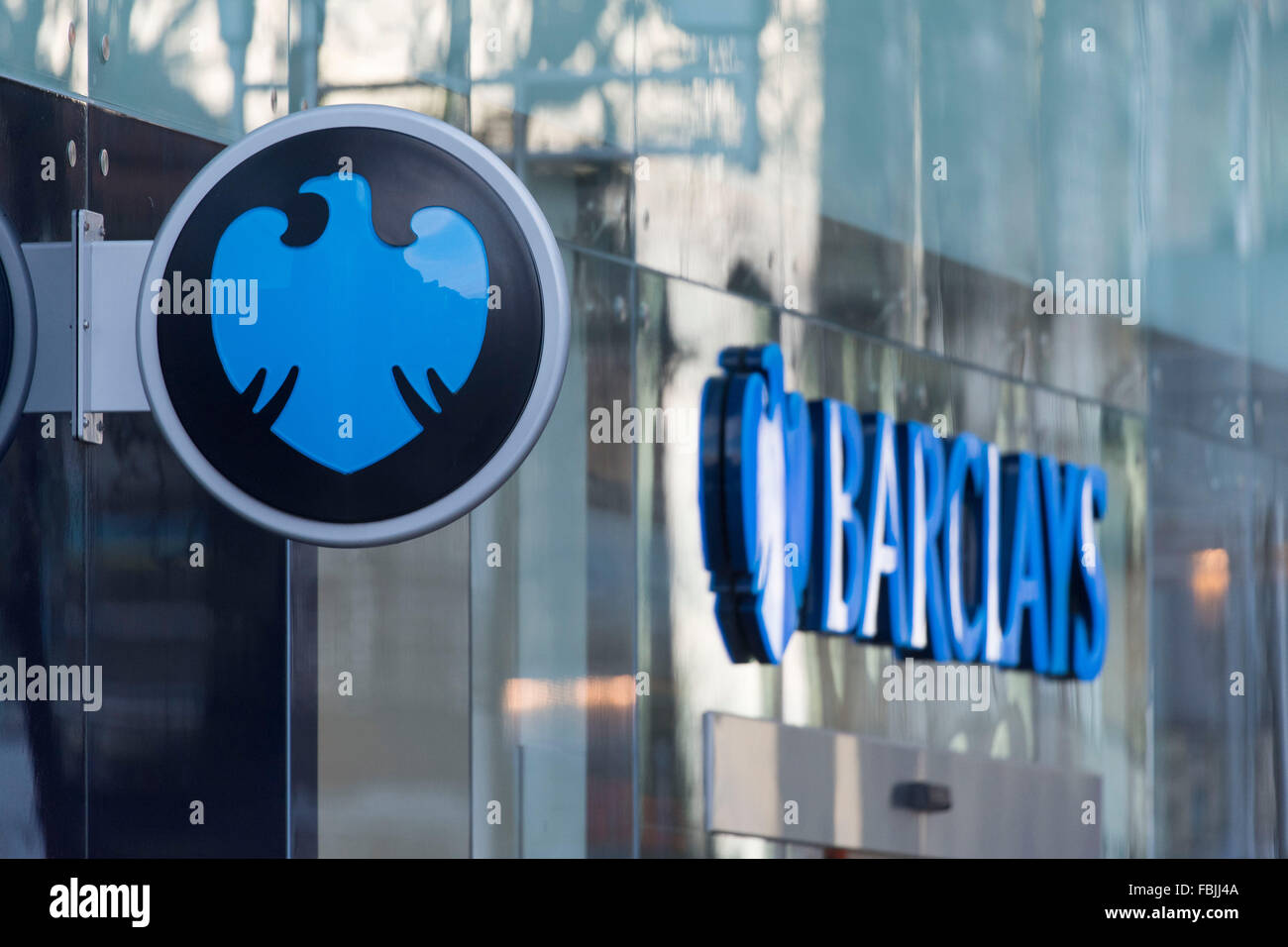 Barclays Bank sign logo. Foto Stock