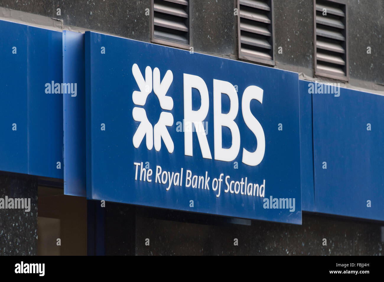 Royal Bank of Scotland (RBS) Banca sign logo. Foto Stock