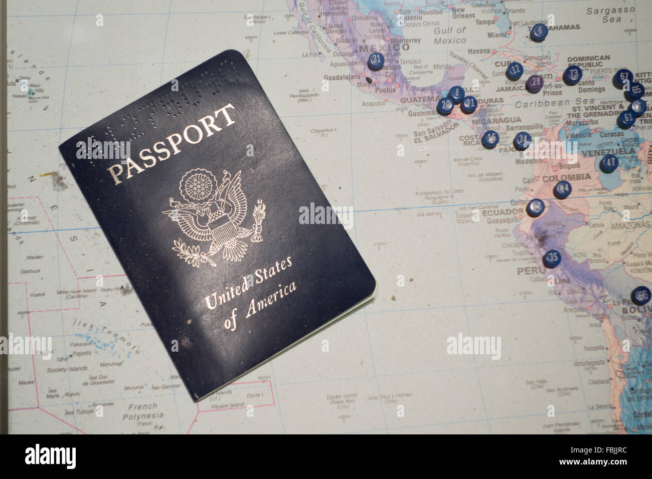 Passaporto statunitense mappa di pianificazione del viaggio Foto Stock