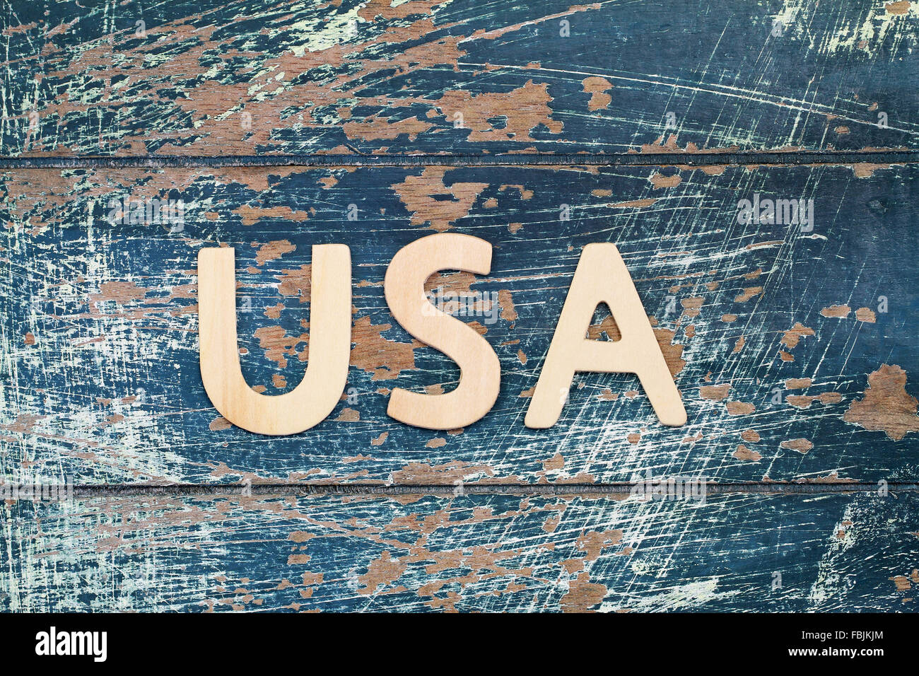 Stati Uniti d'America scritto con lettere in legno sulla superficie rustico Foto Stock