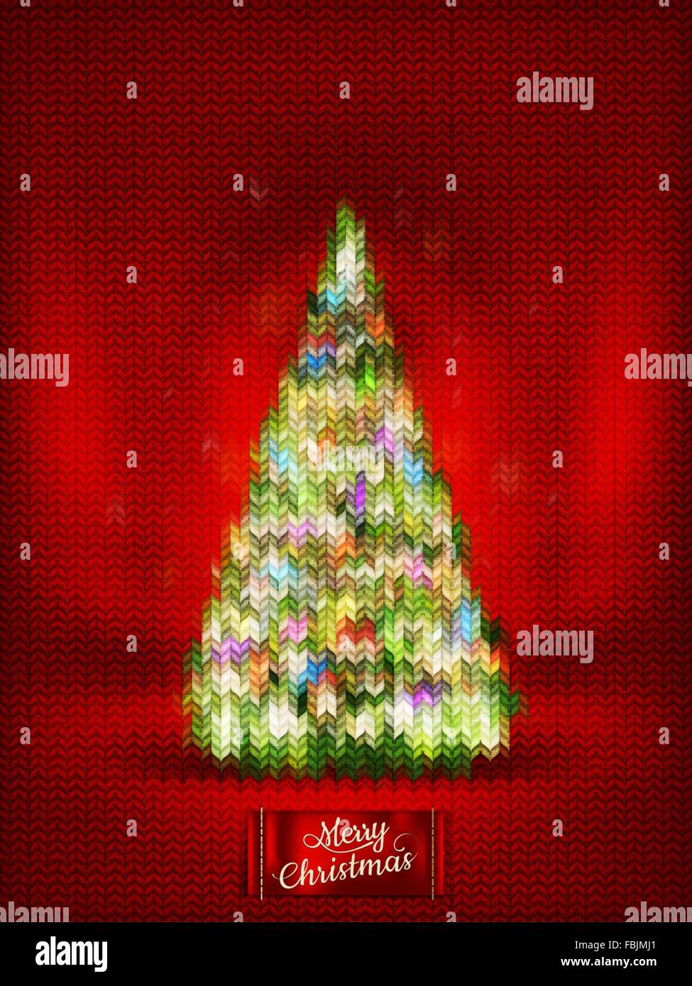 Etichetta di natale su un sfondo di maglia. EPS 10 Illustrazione Vettoriale