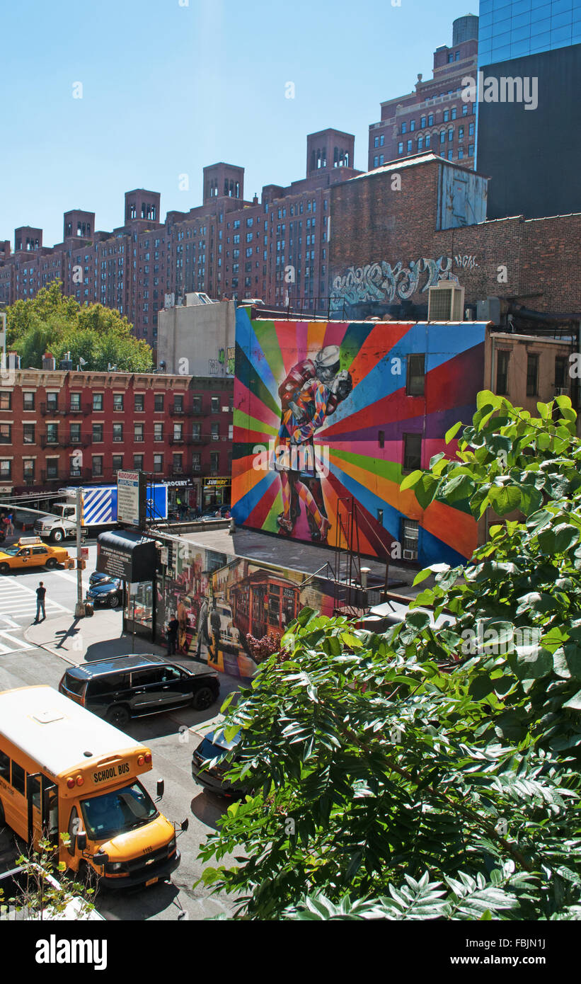 New York: murale da Eduardo Kobra celebra uno dei più iconica fotografie di tutti i tempi, il 1945 V-j giorno In Times Square da Alfred Eisenstaedt Foto Stock