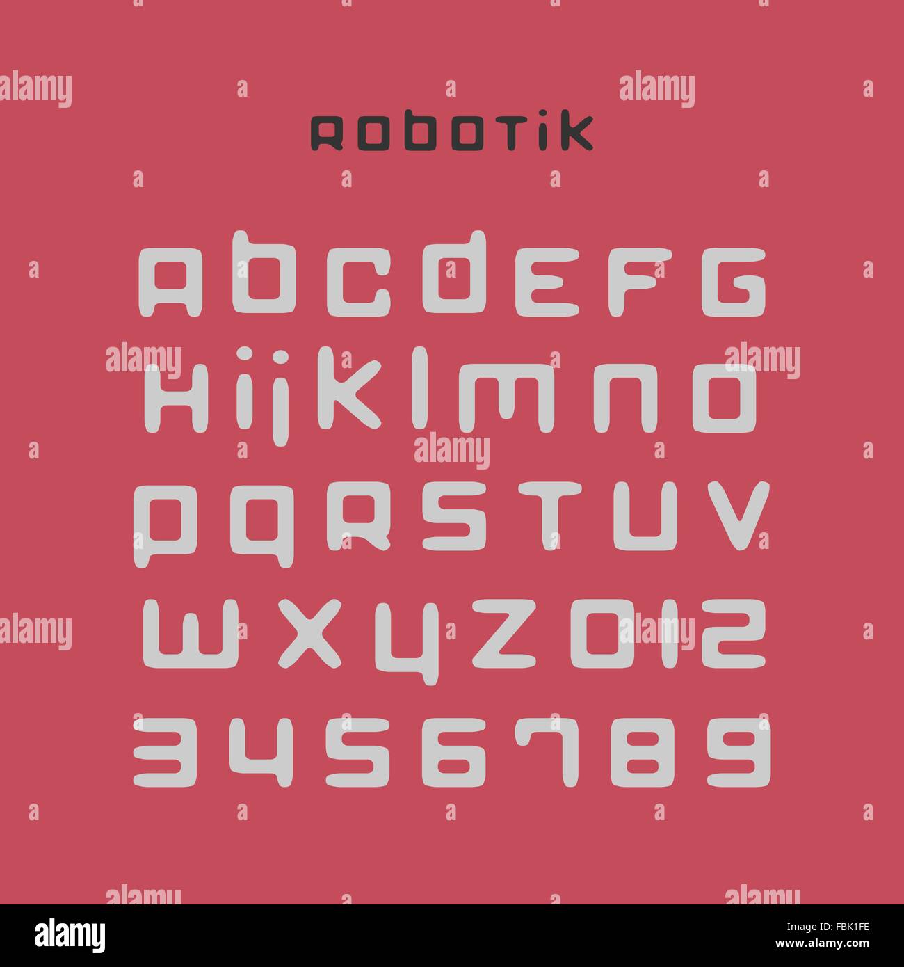 Set di stilizzata, alfabeto lettere e numeri isolati su sfondo rosso. vettore, contemporanei grassetto font di tipo Illustrazione Vettoriale