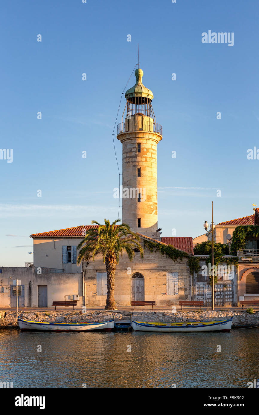 Faro in Le Grau-du-Roi, dipartimento di Gard, Languedoc-Roussillon-Midi-Pyrénées, Francia Foto Stock